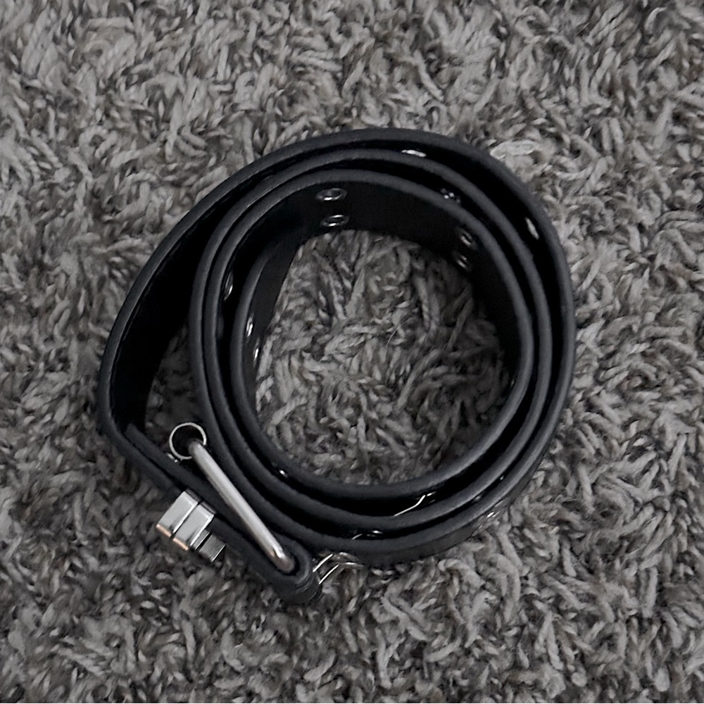 Stylish unisex black leather belt with silver holes (for kids mainly)